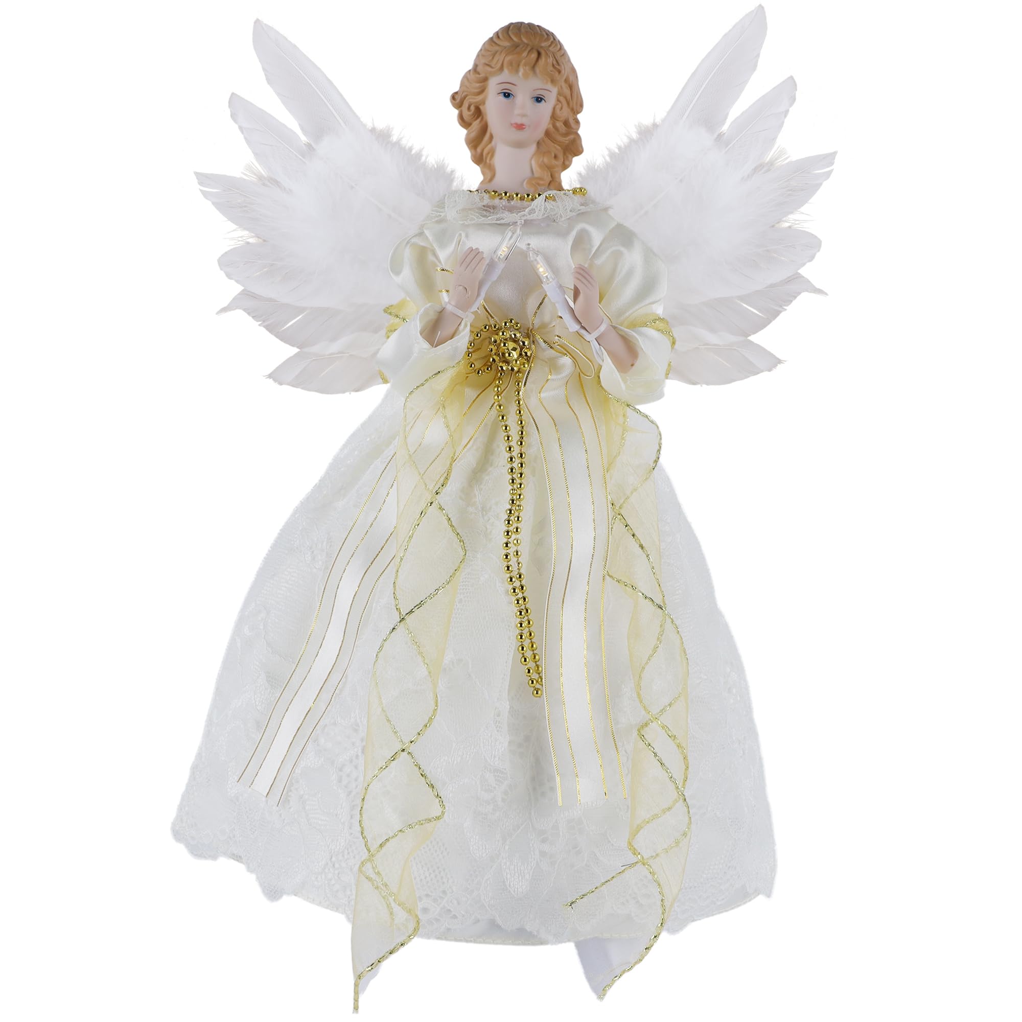 YOFIT Decoración para árbol de Navidad de ángel iluminado de 12 pulgadas, funciona con pilas con luces LED blancas cálidas, adornos de ángel para decoración de árbol de Navidad, decoración navideña