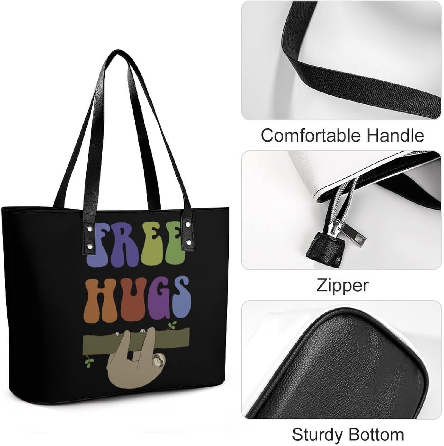Free Hugs Sloth Women's Tote Leather Handbag Shoulder Bag Purse for Shopping Travel