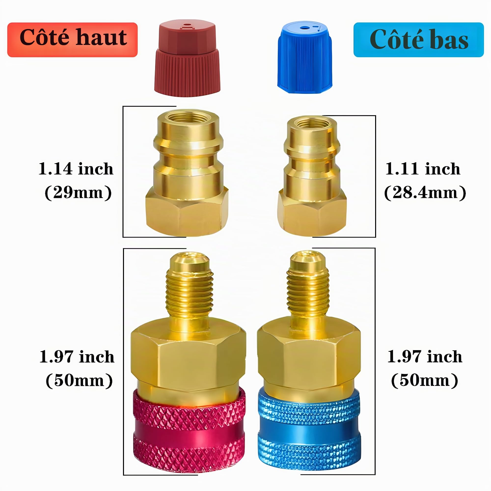 Adaptateurs de Coupleurs Rapides R1234YF R134a Côté Haut/Bas Adaptateur Kit | Saipor 2pcs Adaptateurs R1234yf vers R134a Côté Haut/Bas pour R1234YF Recharge d'évacuation du Système de Réfrigérant A/C
