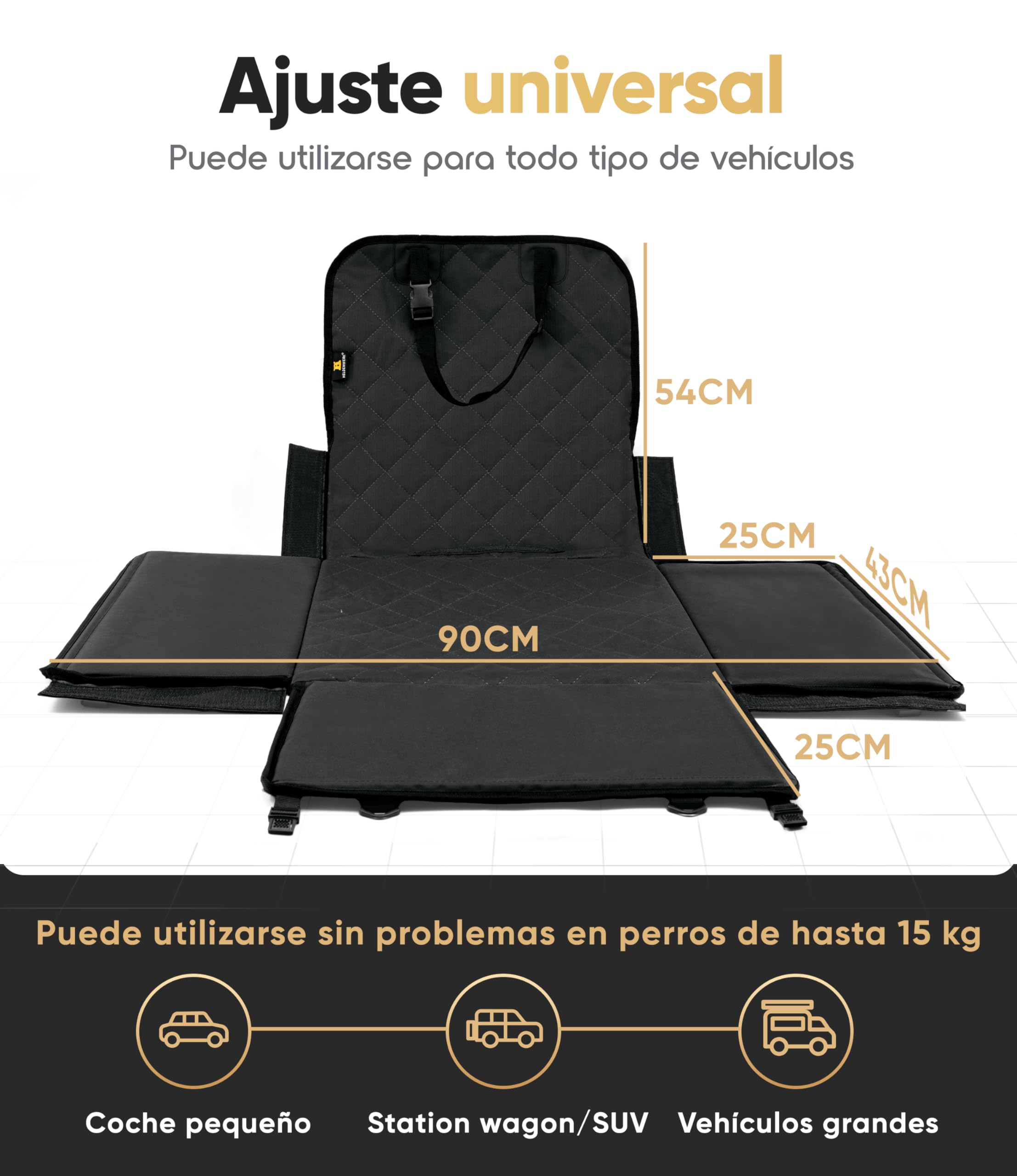 HELDENWERK Asiento de Coche para Perros pequeños y medianos con Correa, Resistente al Agua y Estable para el Asiento Trasero y el Asiento Delantero, Asiento de Coche para Perros, Asiento de copiloto