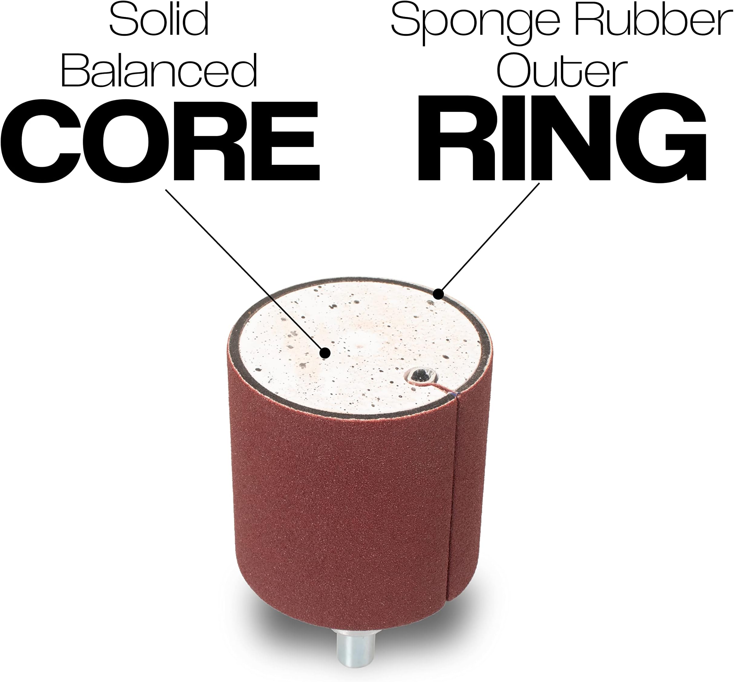 3 inch diameter by 3 inch tall Sleeveless Sanding Drum with 6 Sheets of Assorted Grit Sandpaper and a Half Inch Diameter Removable Shank