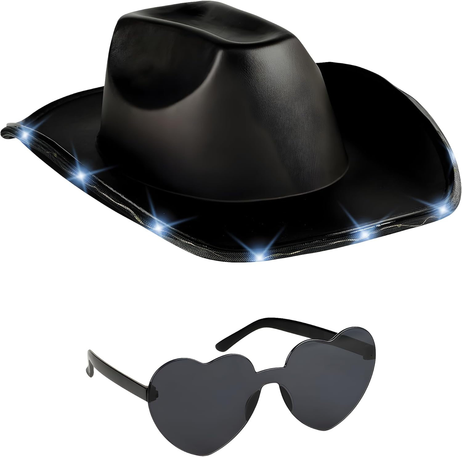 Funcredible Light Up Cowboy Hat and Glasses - Holographic Led Cowboy Hats for Women - Space Cowgirl Costume Outfit