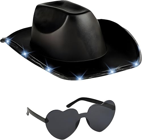 Funcredible Light Up Cowboy Hat and Glasses - Holographic Led Cowboy Hat for Women - Space Cowgirl Hat - Cowgirl Outfit