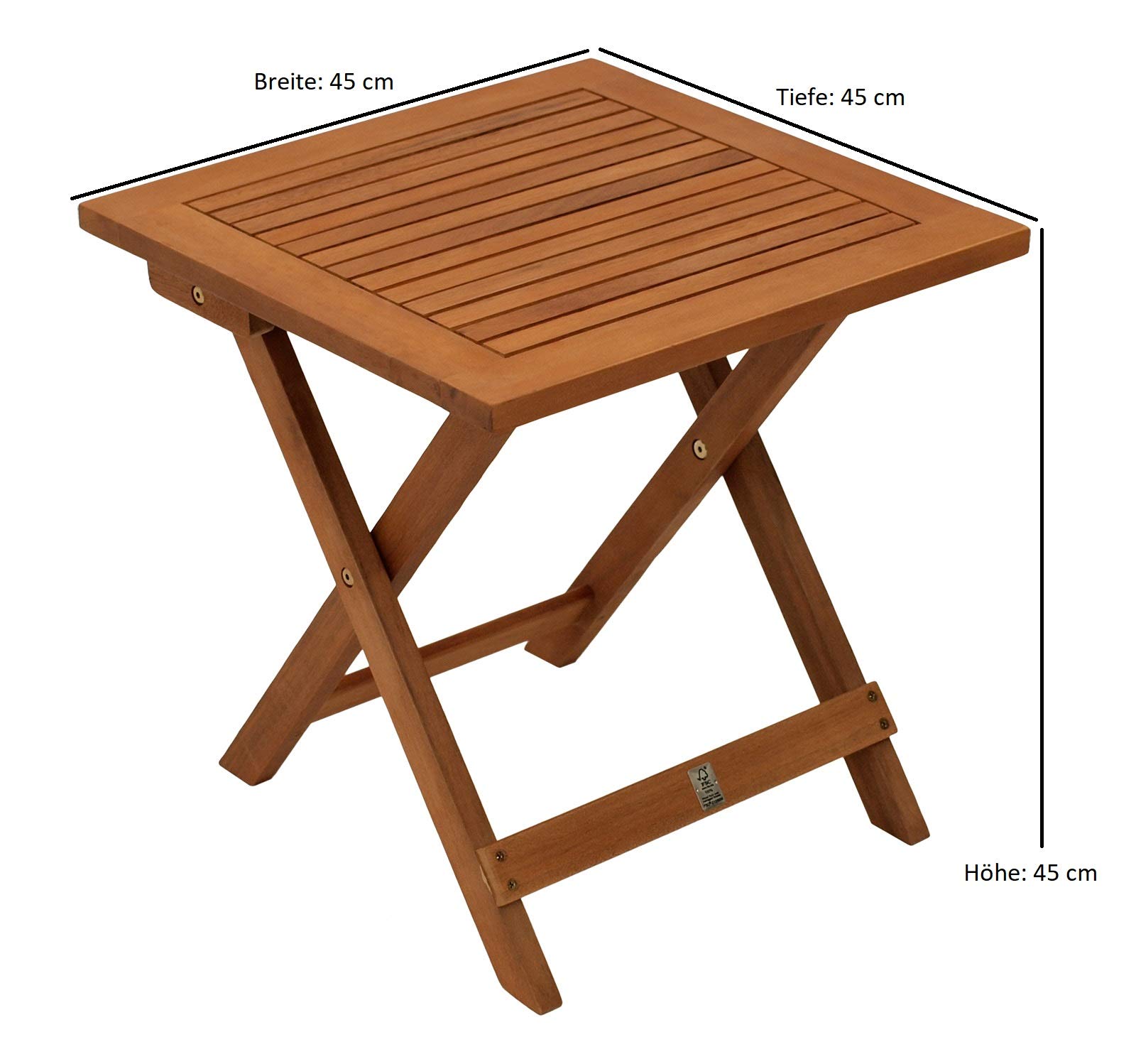 DEGAMO Gartentisch Beistelltisch Java 45x45cm klappbar, Akazie braun geölt, FSC®-Zertifiziert, klappbar