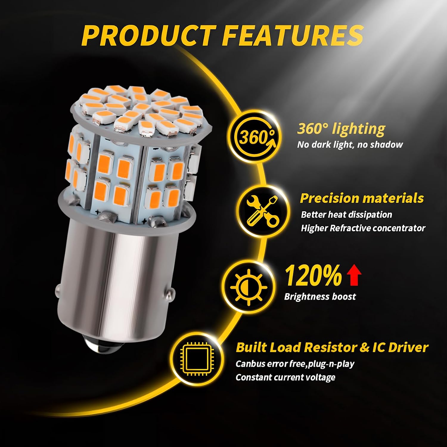 4PCS BA15S 1156 Interior Light Yellow Super Bright 3020 50SMD LED Replacement Lamp for DC 12V Trunk Lights Camper Light Boat Lights Trailer Lights RV Bulbs