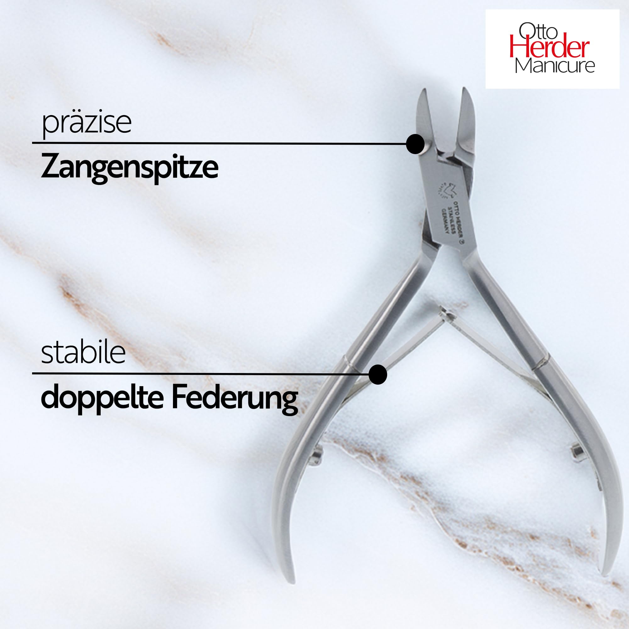 Otto Herder Manicure Nagelzange mit abgerundeter Spitze, 10,5 cm, mit eingesetzter Schneide, Nagelschere für Diabetiker aus Edelstahl, mit Doppelfeder
