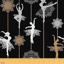 Ballet Dancers Fabric by The Yard White Brown Stripes Exotic Flowers Fabric for Girls Sewing Supplies Gorgeous Dancers Silhouette Girly Fabric for Room Decor and DIY Upholstery 10 Yards