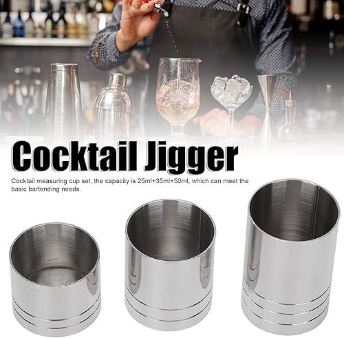 Miniatura 8 de Juego de 3 tazas medidoras de acero inoxidable para cóctel, color plateado (0.8 fl oz+1.2 fl oz+1.7 fl oz)