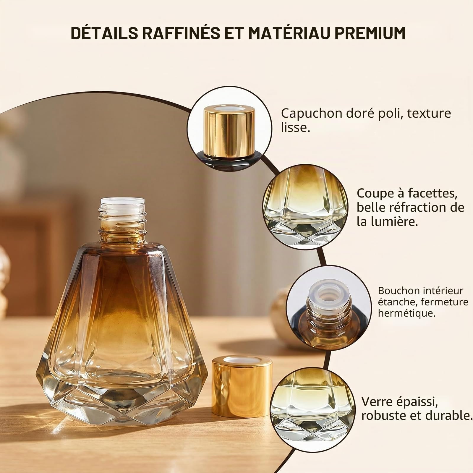 Lot de 2 flacons diffuseurs vides Rechargeables en Verre de 60 ML pour aromathérapie, Parfum, Accessoires de Rechange pour décoration d'intérieur et de Salle de Bain