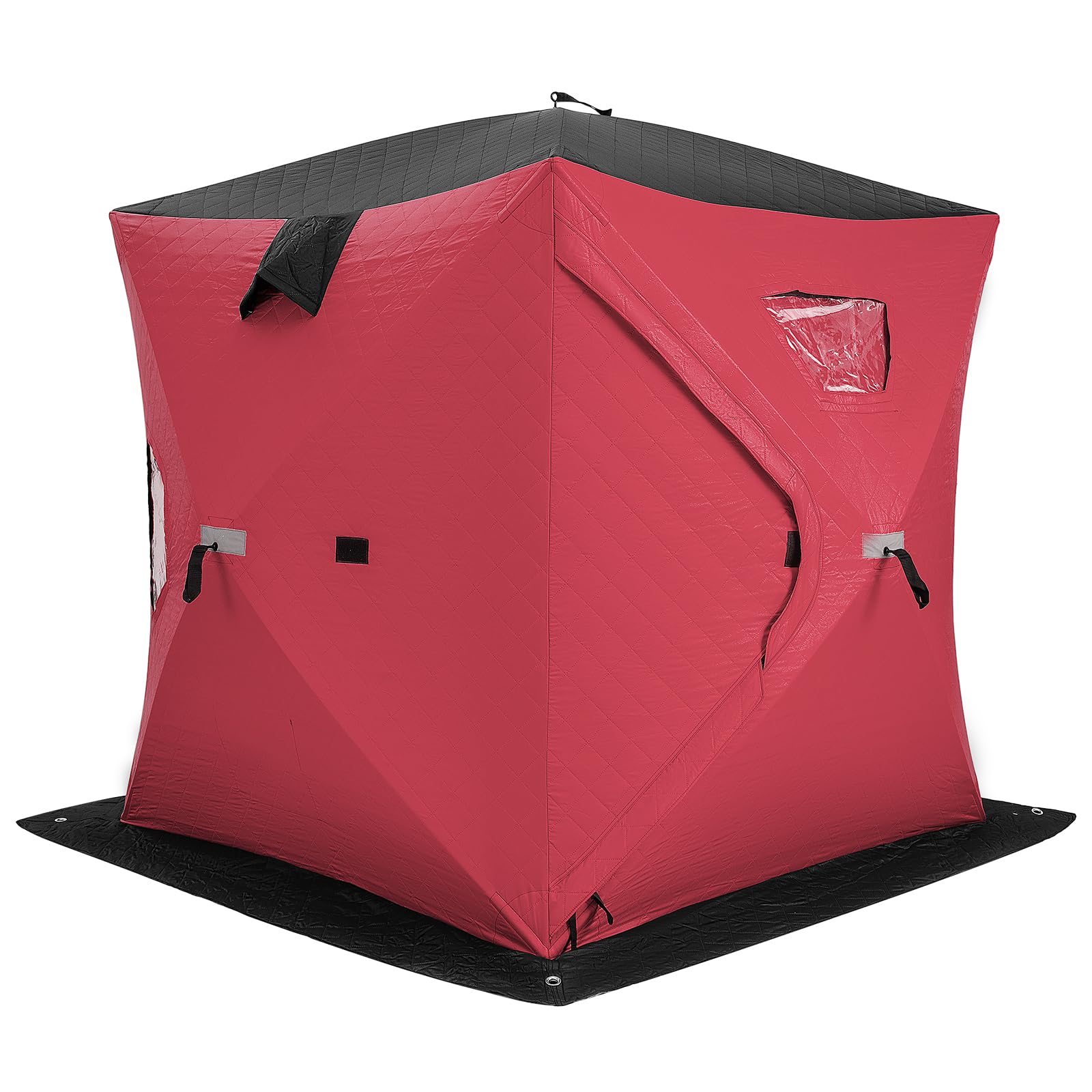 GYMAX Tente de Pêche sur Glace pour 2-4 Personnes, Parois Rembourré de Coton Résistant au Froid, Abri Extérieur d'hiver, avec Fenêtres, Porte Zippée, Sac de Transport, 190x190 x171cm
