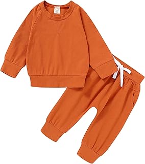 Conjunto de moletom infantil de manga comprida e calça comprida, Cor sólida - caramelo, 3-4T