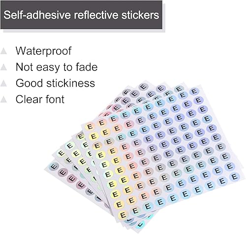 Miniatura 3 de MECCANIXITY Adhesivos láser con letras mayúsculas, alfabeto E redondo, autoadhesivas, reflectantes, para inventario, almacenamiento, organización,