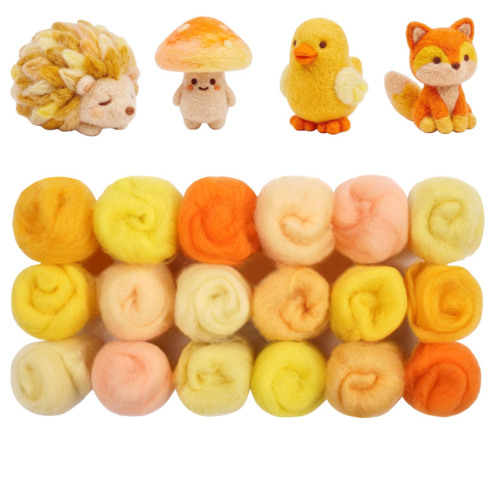 Ainiv 18 Pcs Felting Wool, Needle Felting Wool (Yellow Series)