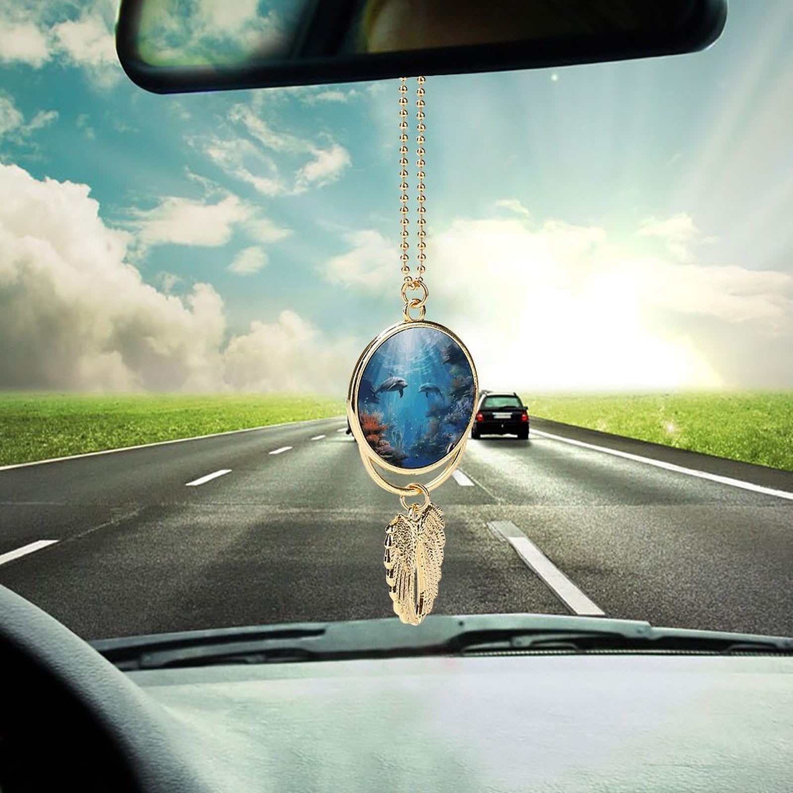 Blue Ocean Underwater Fish Rear View Mirror Accessories Car Mirror Hanging Accessories Cute Car Decorations Interior for Women Men Cars Charms for Rear View Mirrors Auto Hanging Ornament Pendant Golde