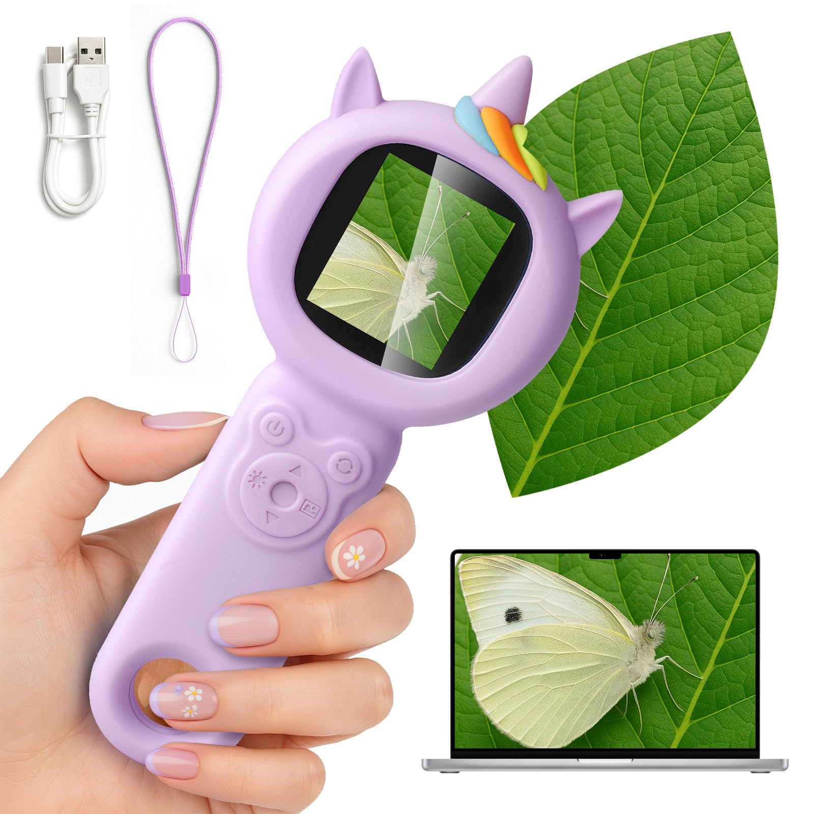 CIOXSOIO Mikroskop und 2 in 1 Kamera für Kinder, Taschenmikroskop Digital, 500x, 2-Megapixel Mikroskop mit Autofokus für Handy, zwei Kameras
