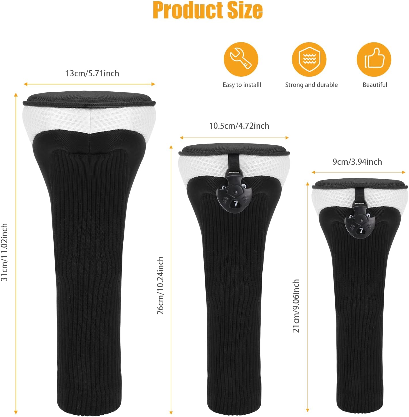 Lybile Golf Club Head Covers for Fairway Woods Driver Hybrids, 4Pcs Long Neck Mesh Golf Club Headcovers Set with Interchangeable No. Tags 3 4 5 6 7 X (Black)