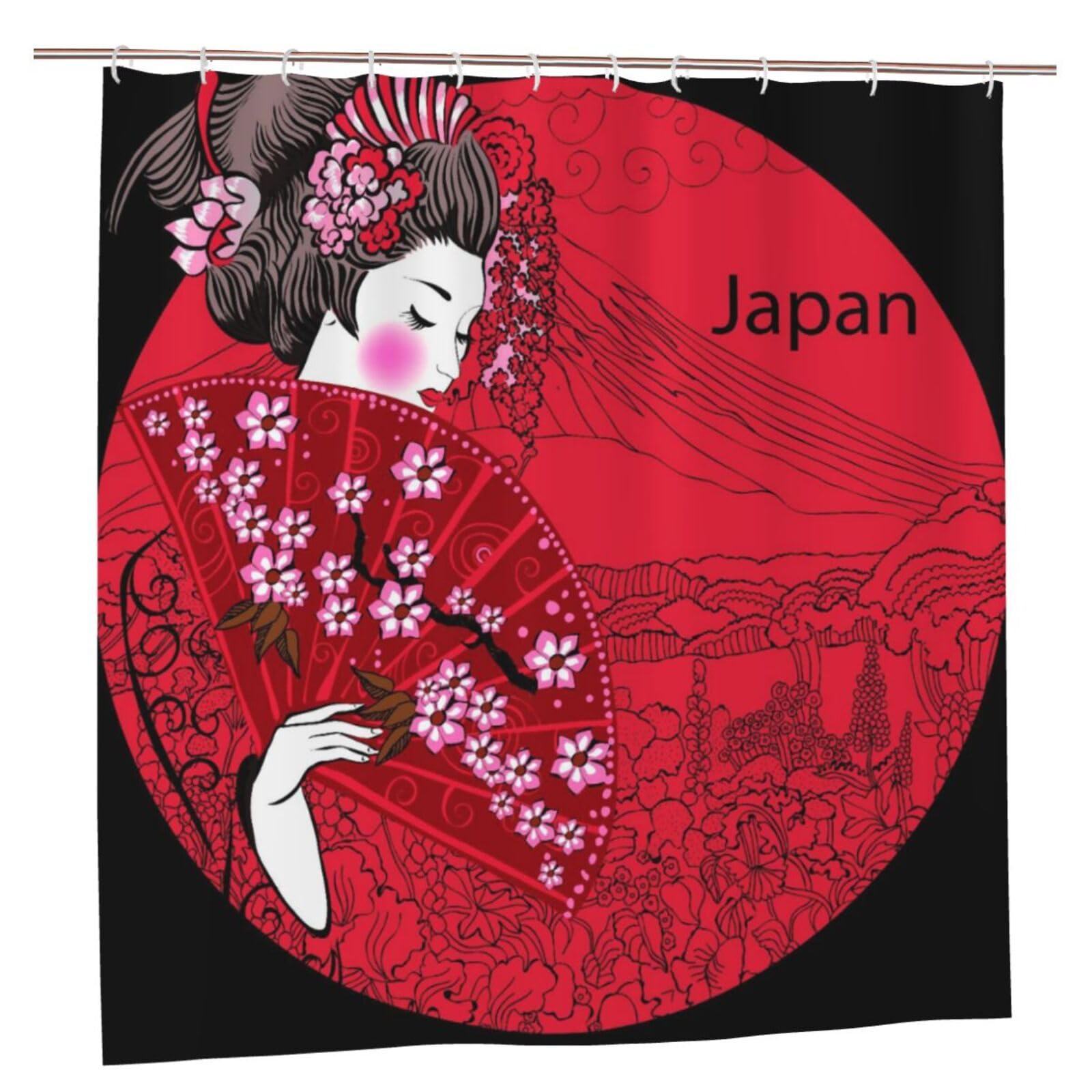 Oudrspo Polyester Fabric Shower Curtain - 70x70 Inch with Metal Grommets, Artistic Privacy Design, Kimono Geisha Japanese Woman Japan Asian Beautiful Billboard Drawing Design