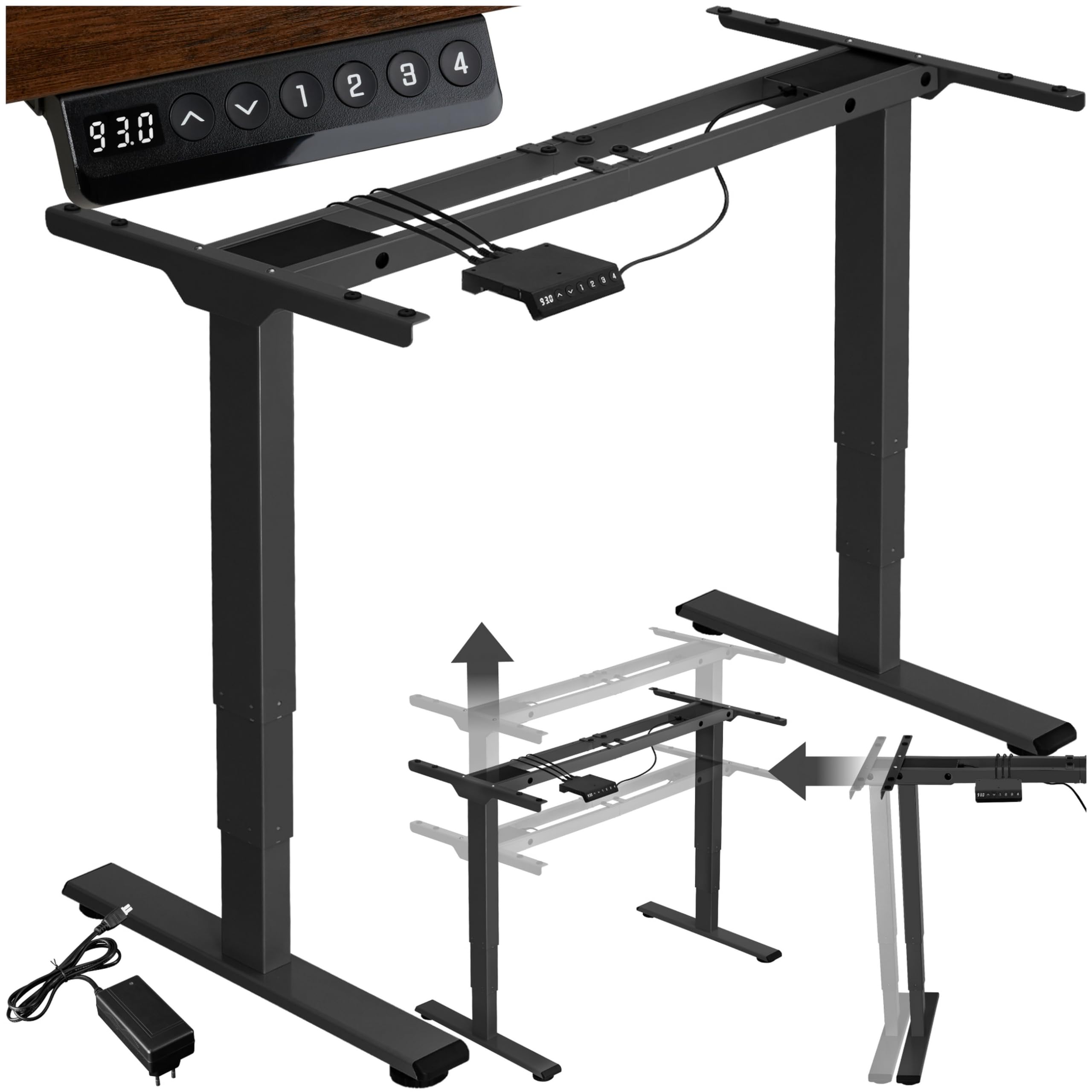 tectake® Telaio per Scrivania Regolabile in Altezza, 110-168 x 60 x 60-125 cm, 2 Motori Elettrici 52W cad, Memoria Posizioni, Tavolo Ufficio, Scrivania Gaming, Studio, Capacità max 100 kg - Nero