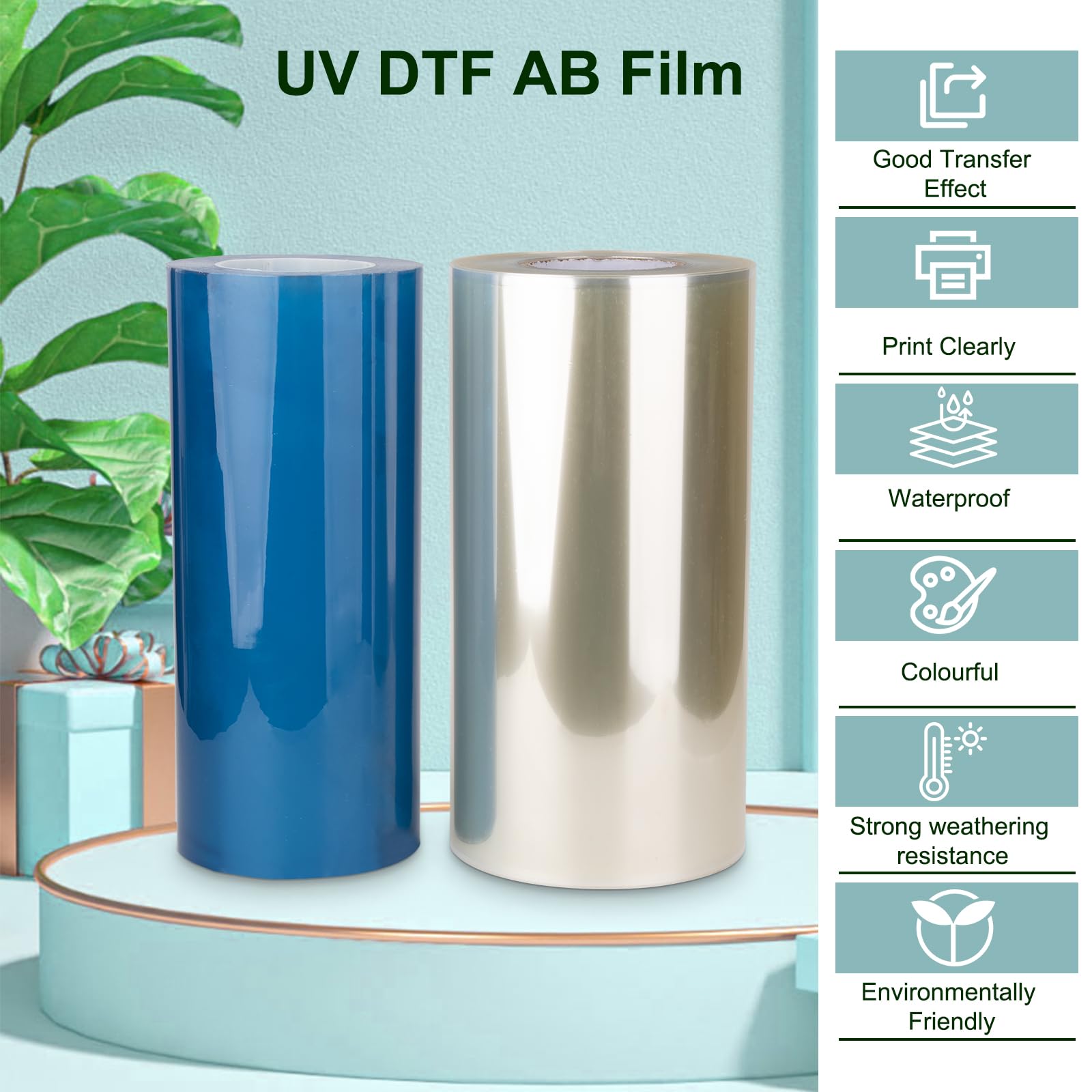 Pellicola A3 UV DTF AB 30,5 cm x 90,5 m per stampante adesiva A3 UV DTF stampante UV DTF stampa diretta su adesivo 1 rotolo 100 m film A + 1 rotolo 100 m B Film