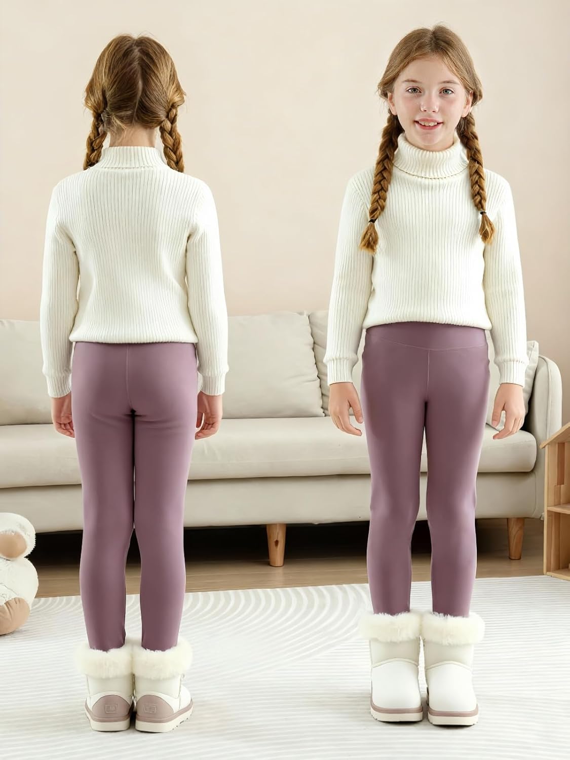 TXJ Sports Girls Fleece Lined Leggings Cotton Warm Leggings Thick Thermal Pants for Girls Winter 5-11 Years - Image 2