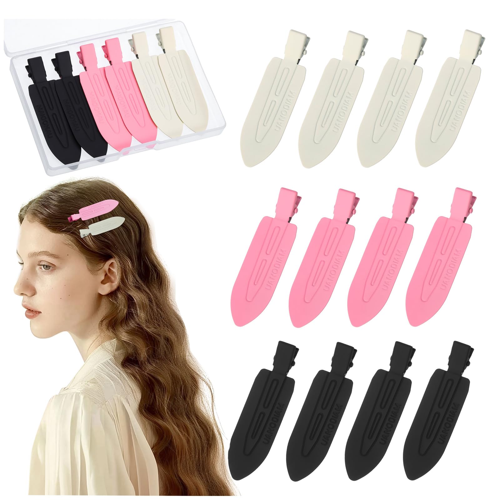 obeoby 12 Pcs No Bend No Crease Hair Clips, Hair Clips Barrettes for Styling for Woman Girl Makeup