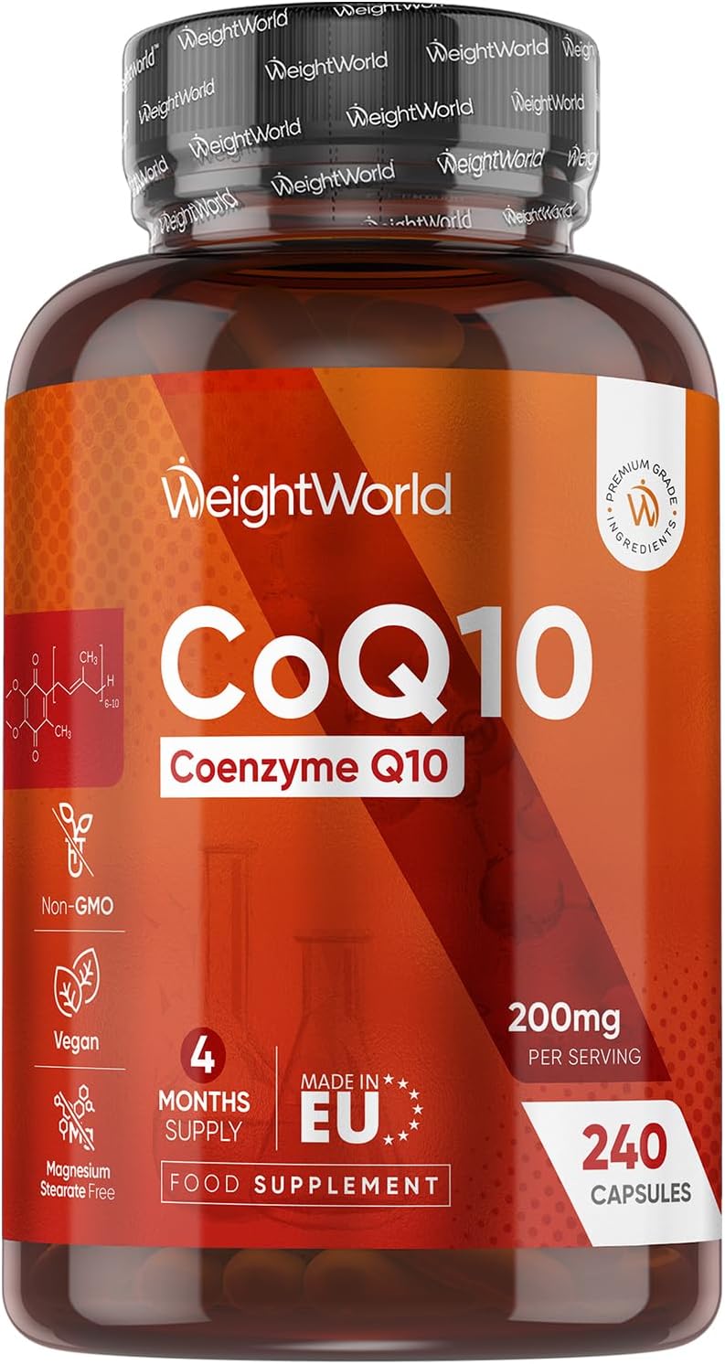 CoQ10 Supplement 200mg | 240 Vegan Co Enzyme Capsules | 4 Months Supply | Ubiquinone Form | High Absorption CoQ10 Supplements | Vegan-Friendly | Non-GMO & Magnesium Stearate Free