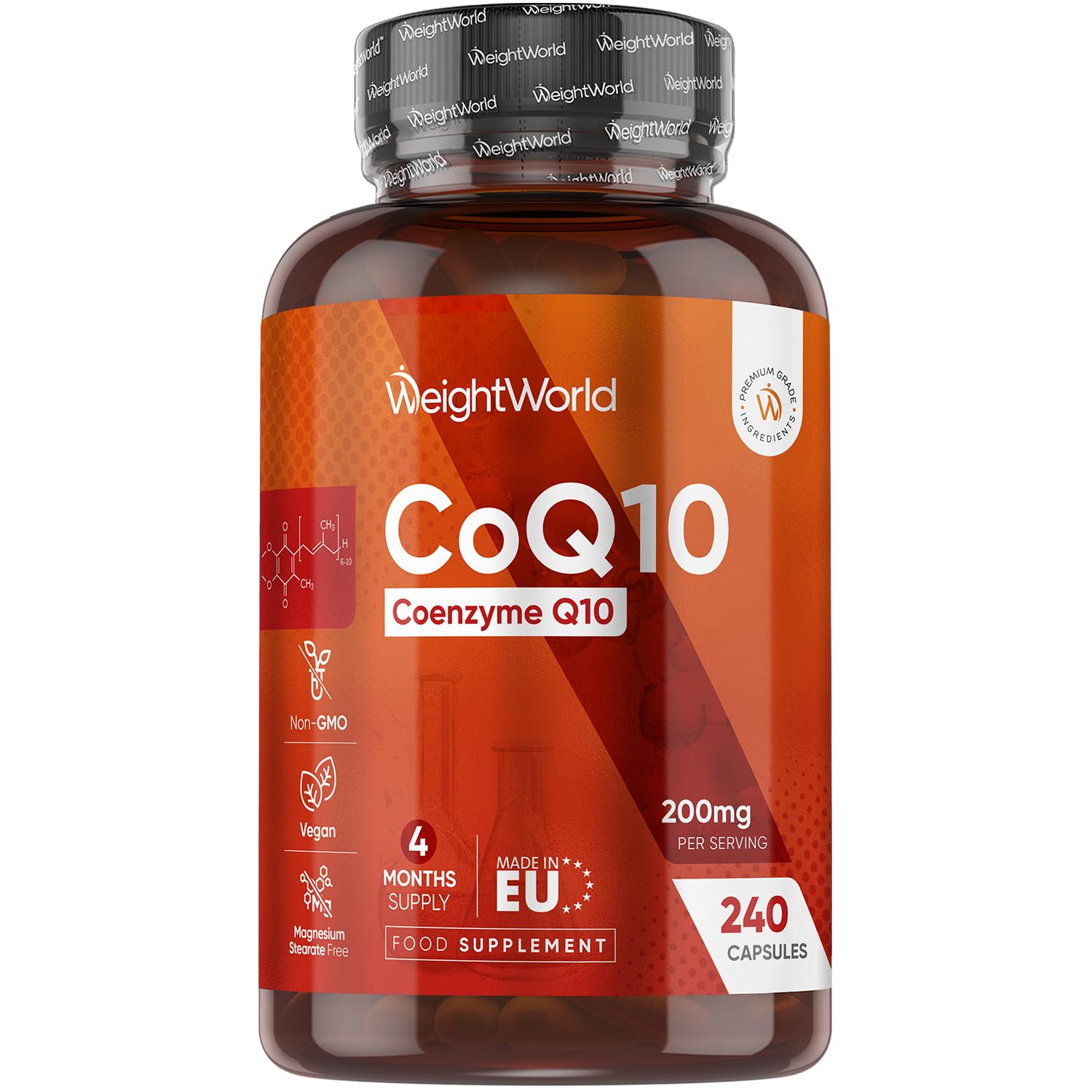 CoQ10 Supplement 200mg | 240 Vegan Co Enzyme Capsules | 4 Months Supply | Ubiquinone Form | High Absorption CoQ10 Supplements | Vegan-Friendly | Non-GMO & Magnesium Stearate Free