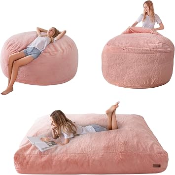 MAXYOYO Giant Bean Bag Chair Bed for Adults, Bean Bag Converts to Floor Bed | Large Floor Sofa Couch, Big Sofa Bed, High-Density Foam Filling, Machine Washable, Full, Pink
