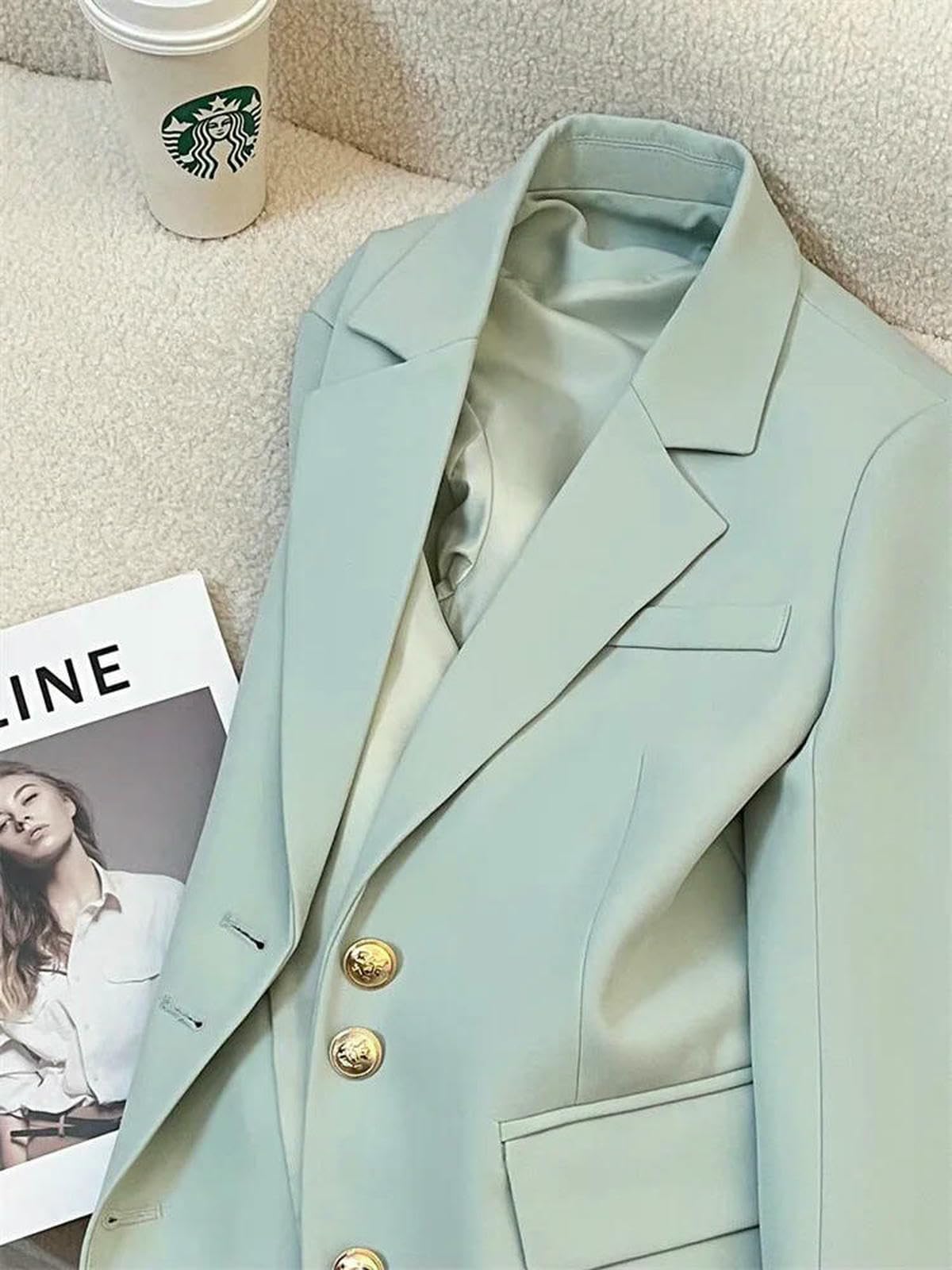 Abbigliamento Donna Donne Officile Lunga Lunga Lady Blazers Autotungno Invellato Singolo Singola Singola Singola Scella-Nero-s