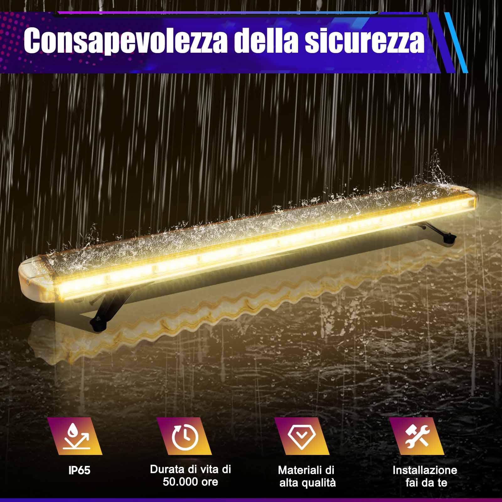 96 LED lampeggiante di emergenza, 130 cm, 16 modalità Lampeggiante da tetto, lampeggiante di sicurezza con base magnetica, adatto per veicoli commerciali 12V/24V，Trattore lampeggiante