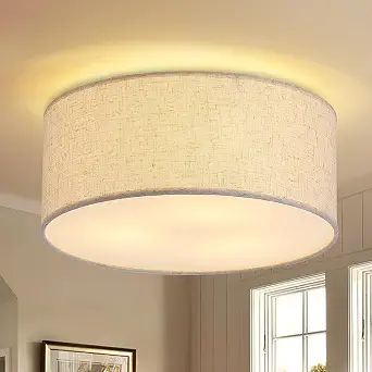 Semi-Flush Mount Ceiling Light with Linen Fabric Shade, 12.6 inches