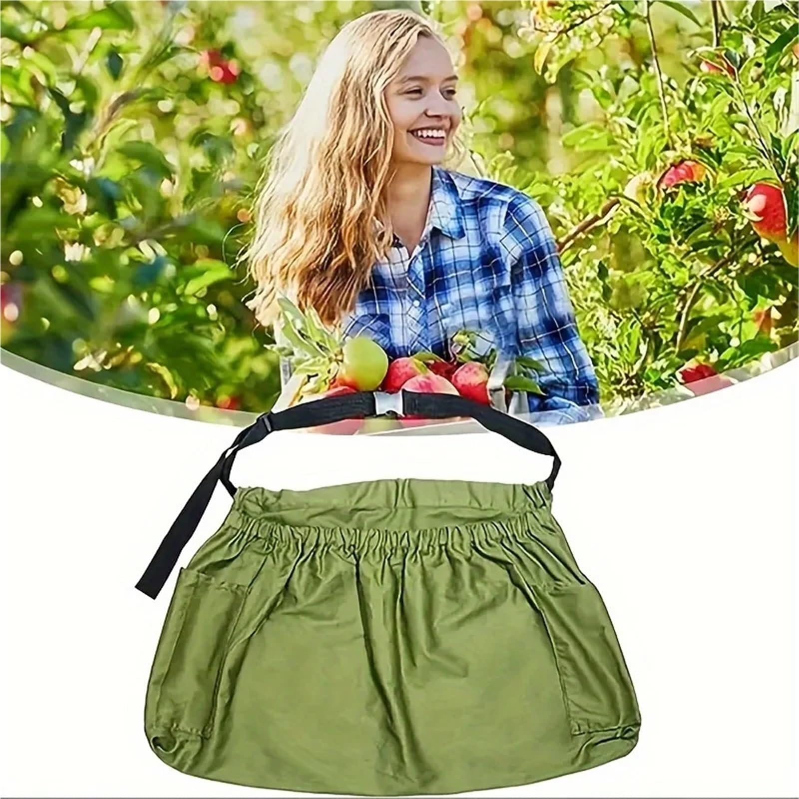 Delantal de lona for huerto y jardín con bolsillos grandes cierre rápido for recoger frutas verduras para Jardín