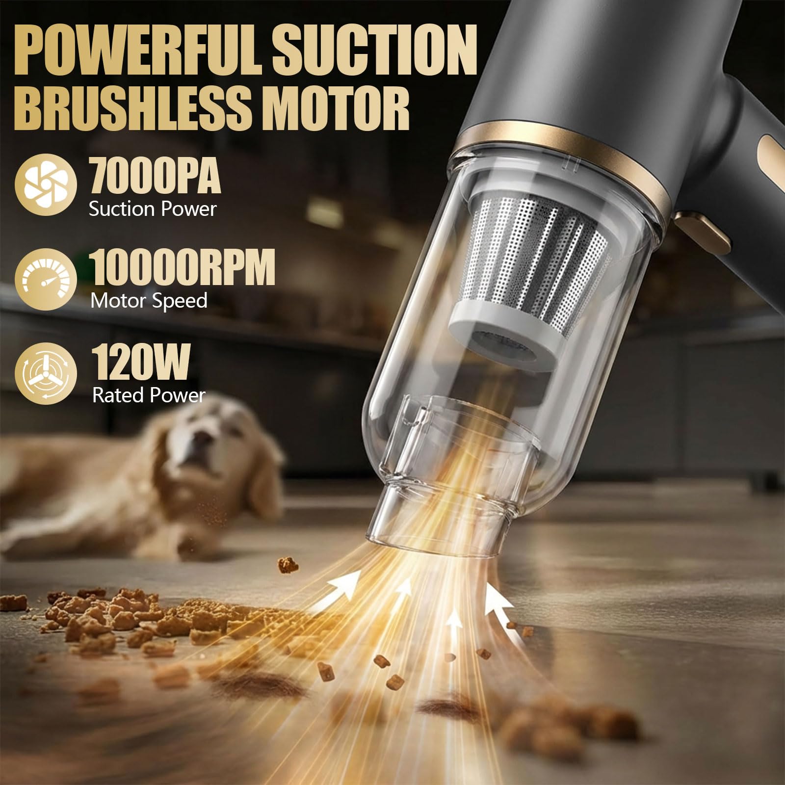 Mini Car Vacuum with Brushless Motor, Handheld Wireless Handheld Vacuum, Car Vacuum Cleaner Cordless for Car Detailing, Pet Hair and Home (Black) - 5