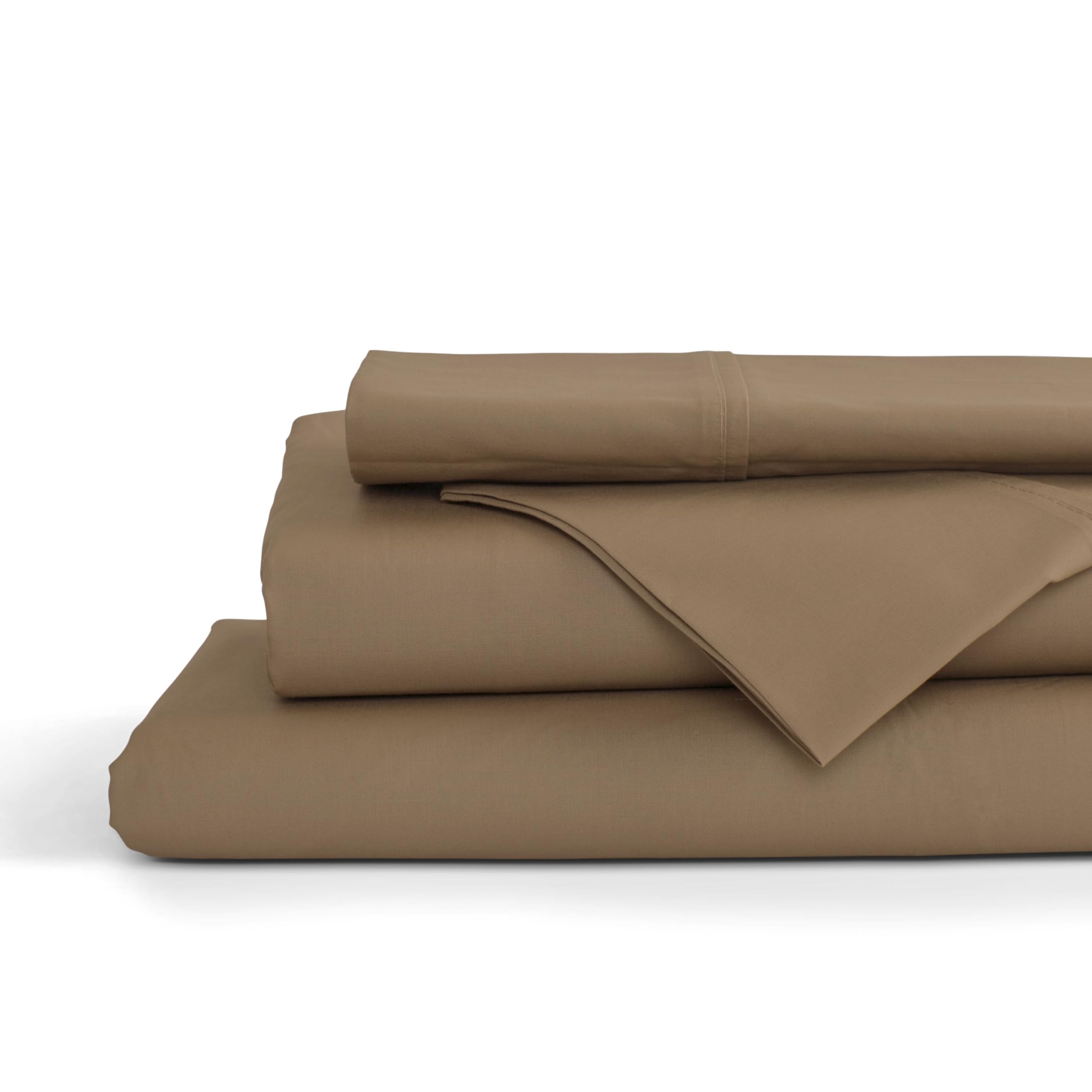 Linen Home 100% Cotton Percale Sheets King Size, Earthy Brown, Deep Pocket, 4 Pieces Set - 1 Flat, 1 Deep Pocket Fitted Sheet and 2 Pillowcases, Crisp Cool and Strong Bed Linen