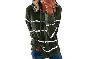 von maur Women's Fashion Casual Stripe Print Hooded Long Sleeve Loose T Shirt Tops