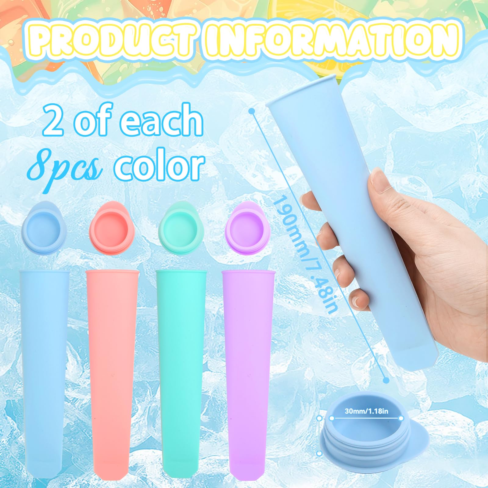 Moldes Helados Silicona, 8 Piezas Molde Helado, Moldes para Helados, Molde Helados sin BPA