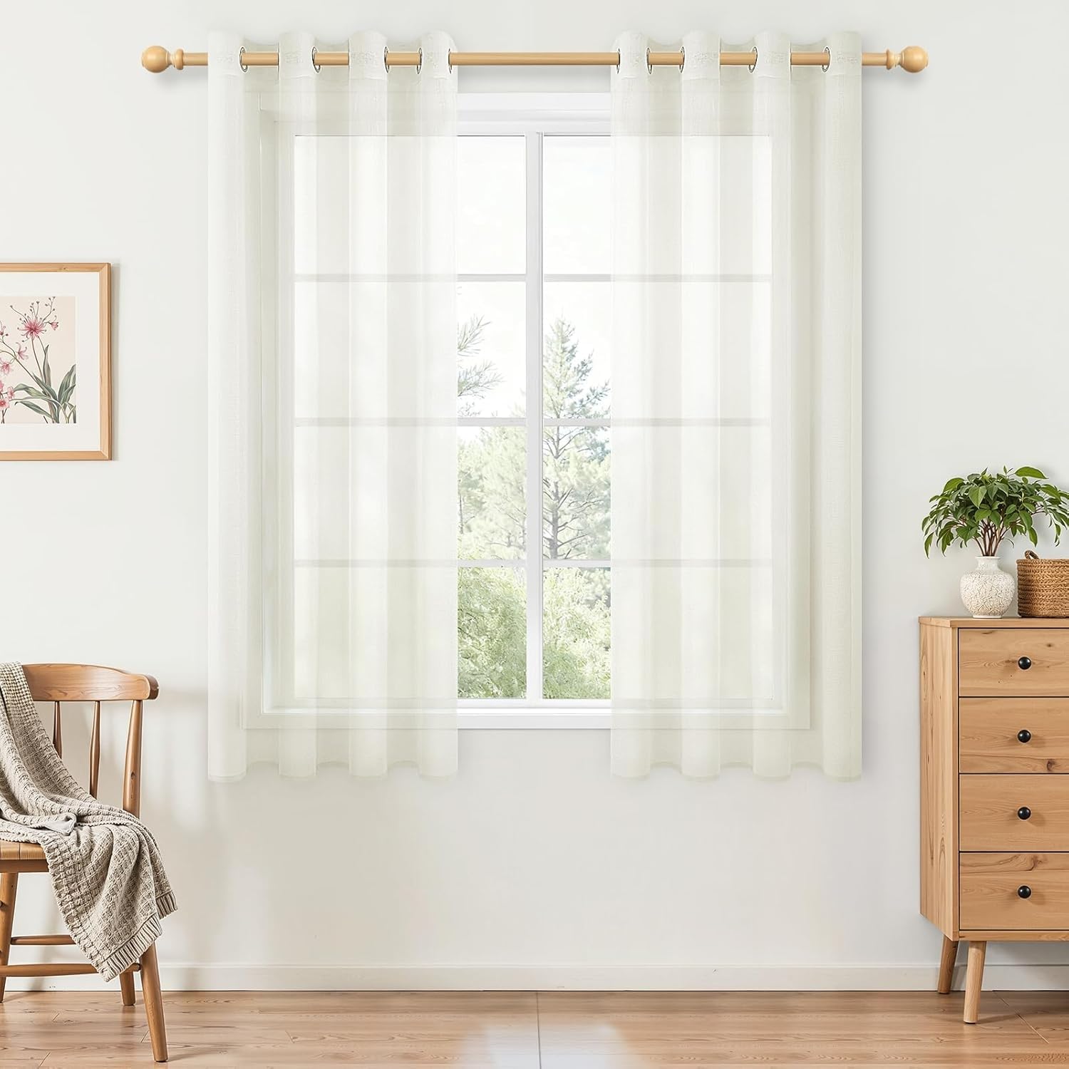 CUTEWIND Zasłony na przelotkach, przezroczyste, do sypialni, zestaw 2 sztuk, zasłony przezroczyste 245 cm długości, firanki z woalu, do salonu, 140 cm szerokości, zasłony do salonu, kremowo-białe