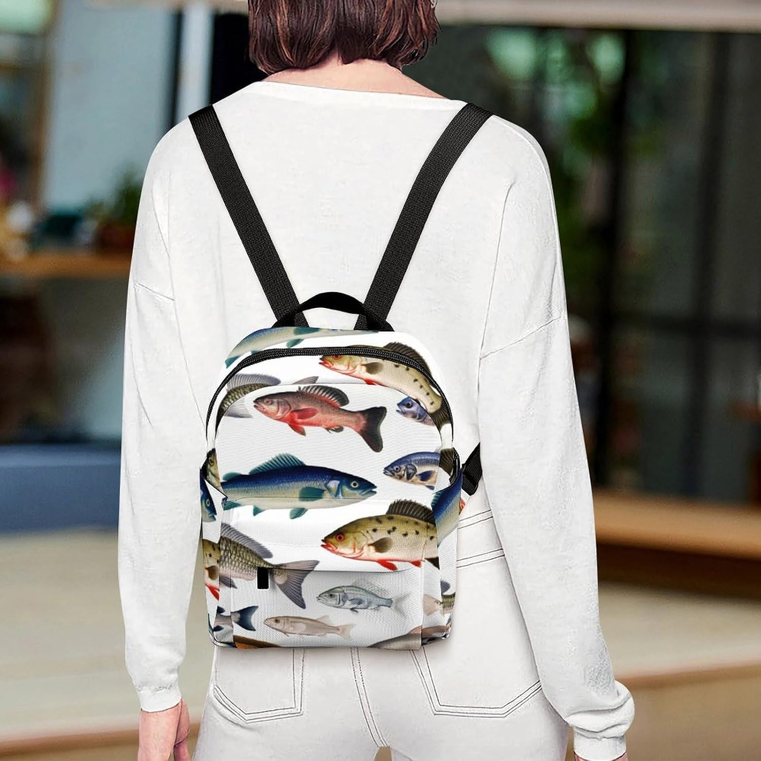 Waterproof Mini Backpack for Women - 10 Inch Oxford Lightweight Daypack Cute Bag Small Daypack Different Fish Small Backpack Purse for Travel Work Weekender