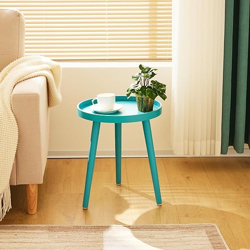 Miniatura 3 de Apicizon Mesa auxiliar redonda pequeña, bandeja para mesita de noche, mesa auxiliar para sala de estar, dormitorio, espacios pequeños, mesa de noche