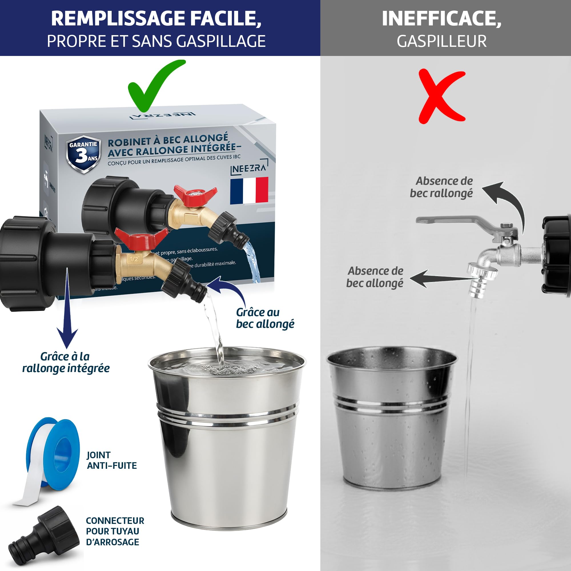 Image secondaire de Robinet de Cuve 1000 Litres NEEZRA avec Bec Allongé et Rallonge Intégrée