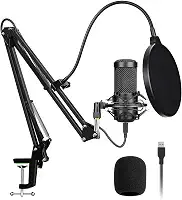 Microfone Condensador USB, Kit de Microfone de Metal Cardioide para Gravação, Podcasting, Home Studio, YouTube