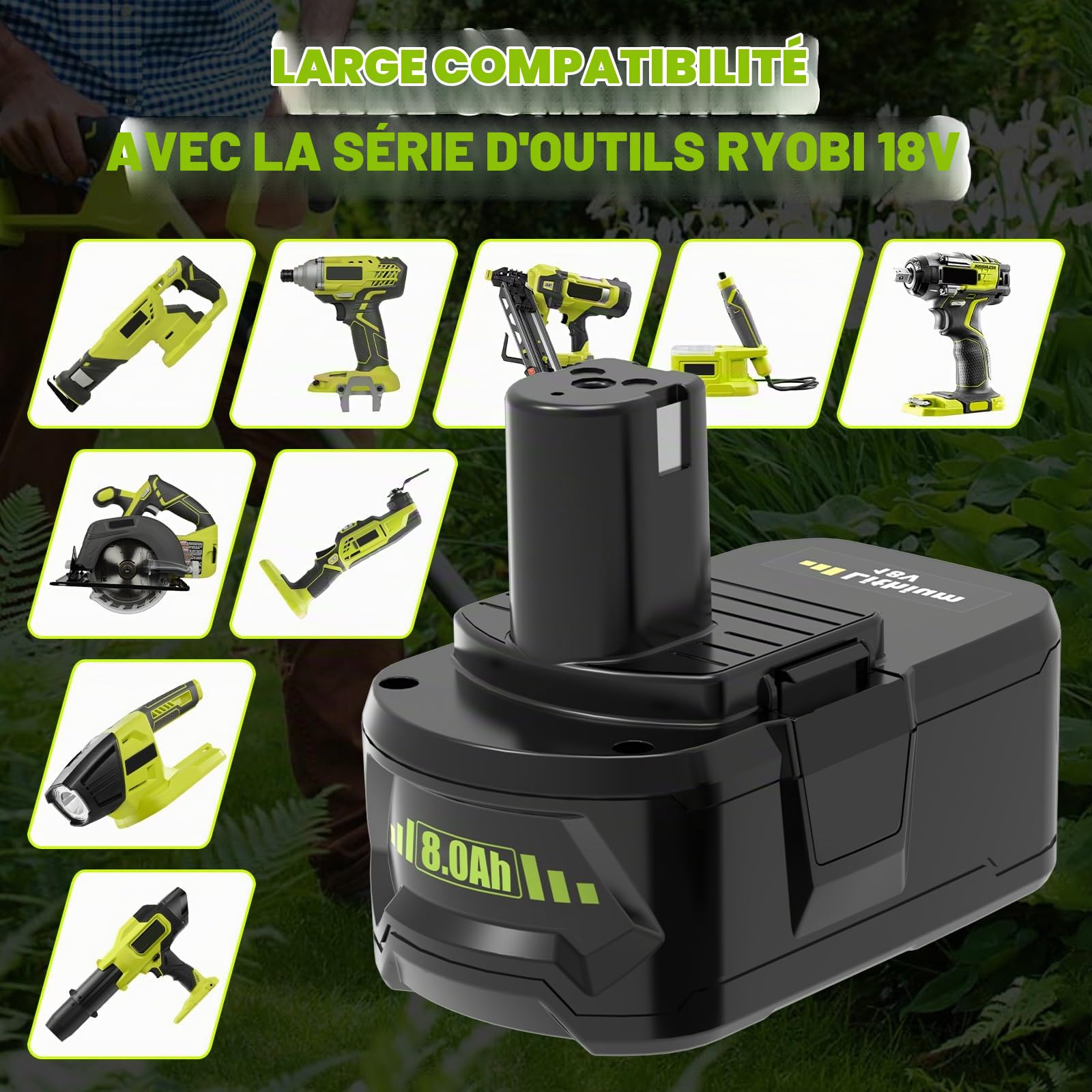 4 X 8A Batterie Compatible pour Ryobi Batterie 18V RB1840X, RB18LL50
