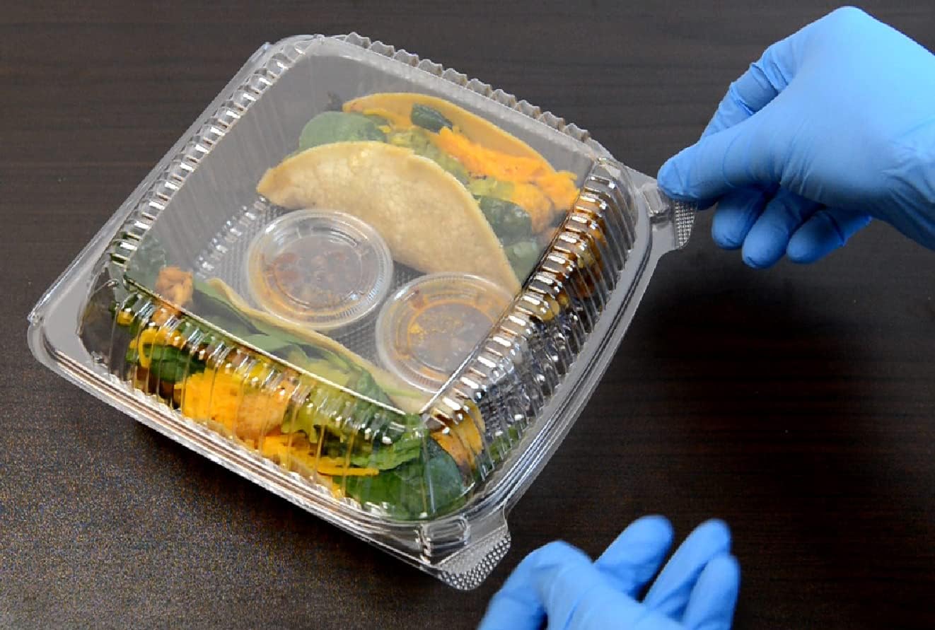 Daxwell 8 x 8 x 3 Inch Hinged Clamshell Plastic (PET) Take Out Containers, E10005860 (Case of 200)