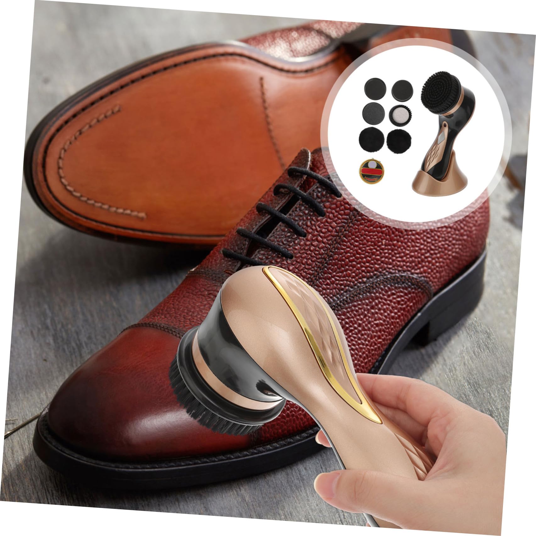 BESPORTBLE Cireuse À Chaussures Électrique avec 7 Brosses Interchangeables Kit Entretien Chaussures Cuir Canapés Sacs Nettoyage Rapide Portable