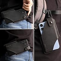 Vista 2 de Gentlestache Funda de cuero para teléfono celular con clip para cinturón, bolsa de cuero para iPhone Samsung Motorola, funda para cinturón con Negro