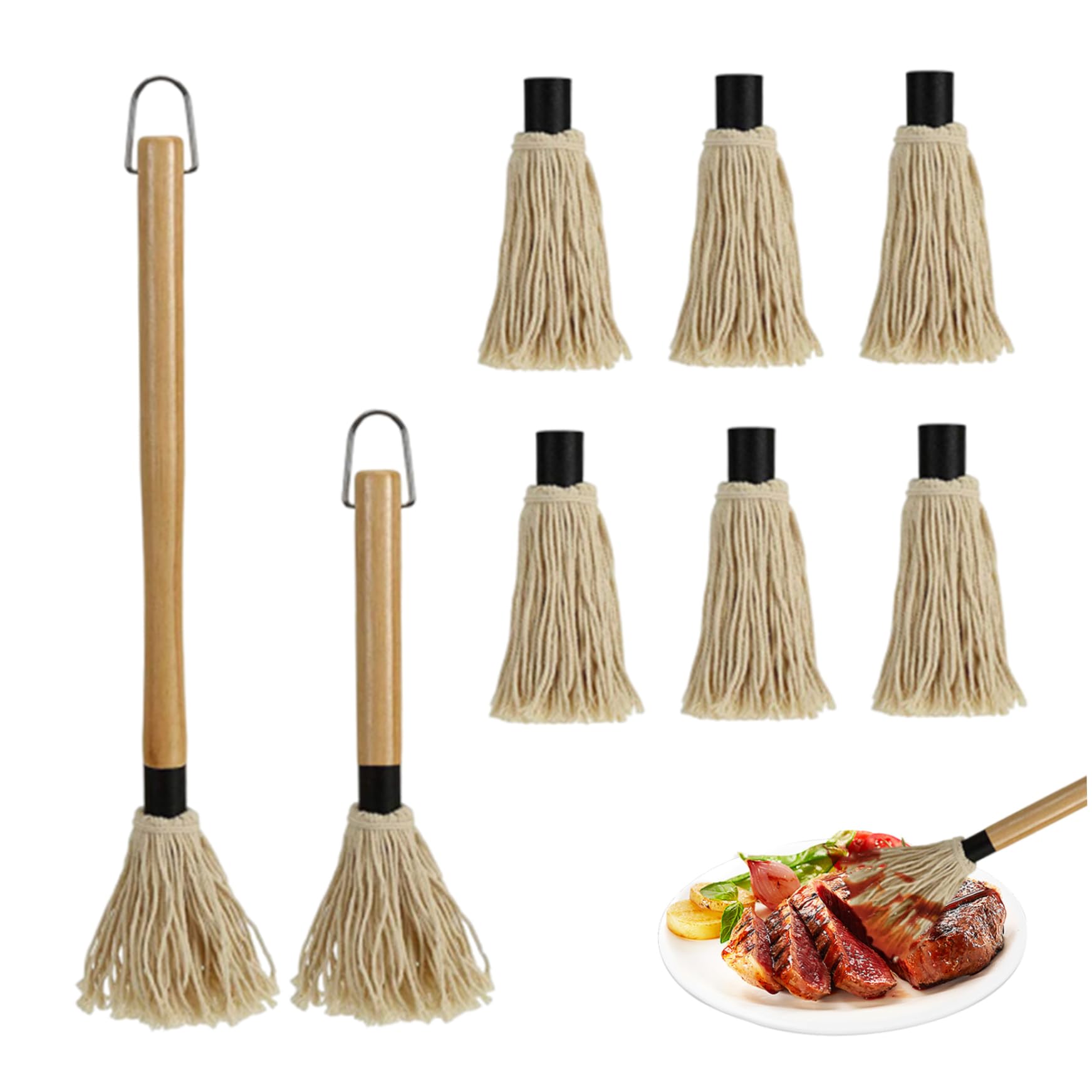 Balai à barbecue en bois robuste avec têtes en coton haute rétention
