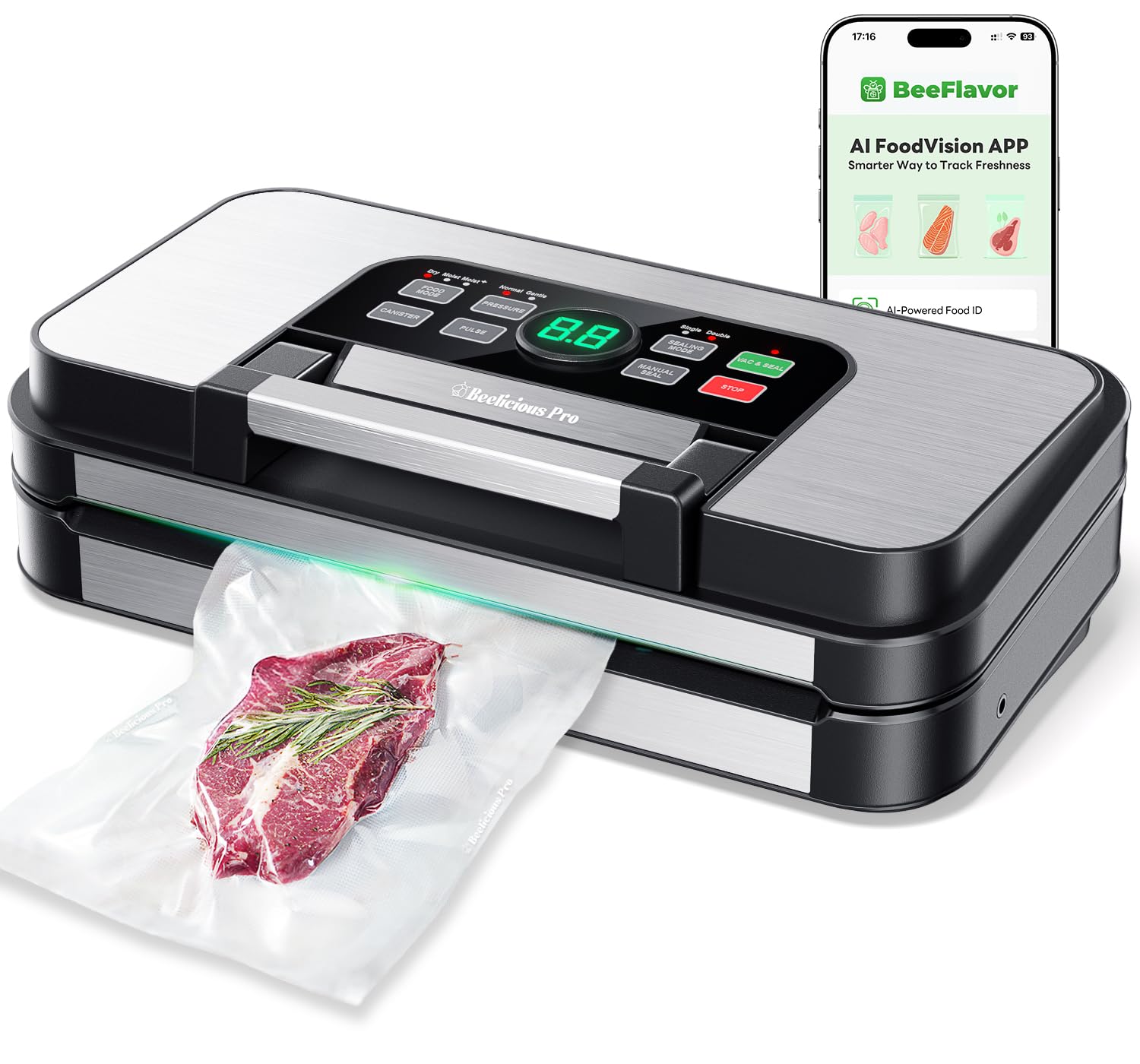 95Kpa Powerful Precision Pro Vacuum Sealer with 10-in-1 Functions, Easy-Lock Handle, Double Heat Seal & Double Pump, Vacuum Sealer Machine for Food with Bags Storage, Built-in Cutter, Green