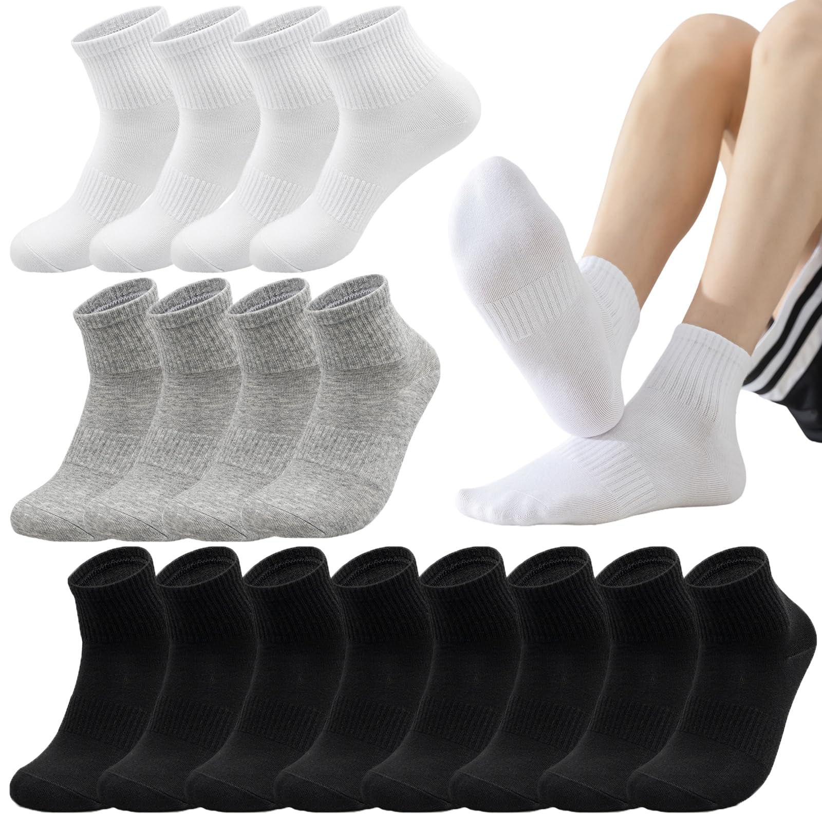 8-20 Pairs Quarter Ankle Socks for Men Athletic Running Cotton Active Socks for Performance Training Sporting