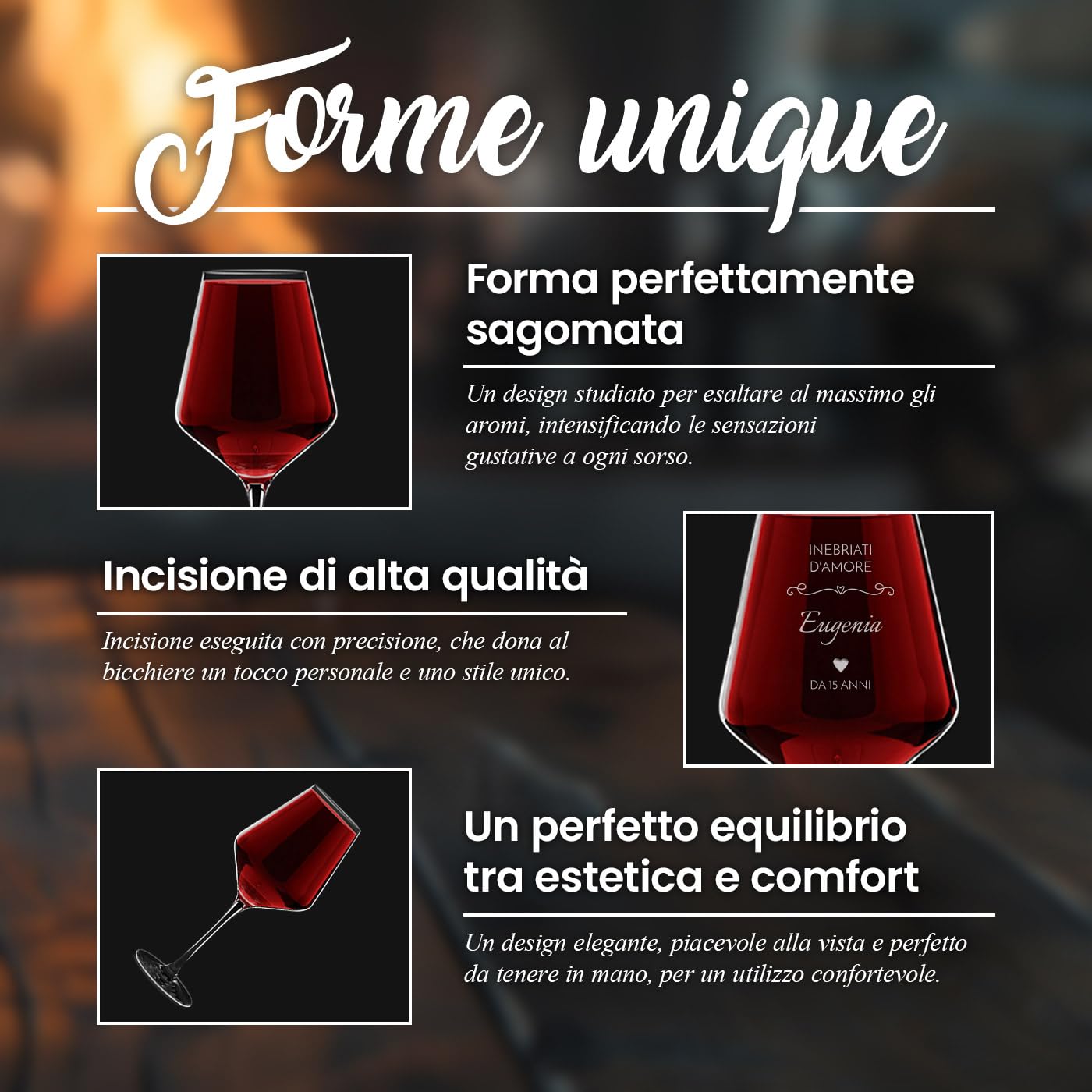 Maverton Calici vino con incisione personalizzata 490ml - Set 2 pezzi in vetro per vino bianco - Ideale per vino rosso - Regalo anniversario matrimonio coppia - Regalo fidanzato - Inebriati d’amore