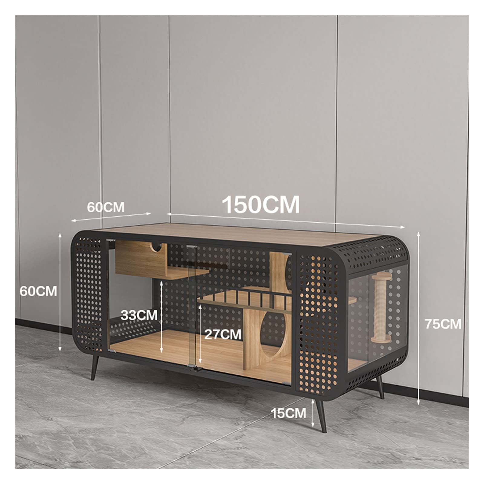 villa per gatti Struttura da arrampicata for gatti, gabbia for, villa, in metallo for animali domestici con tubo generoso Per interni(150cm)
